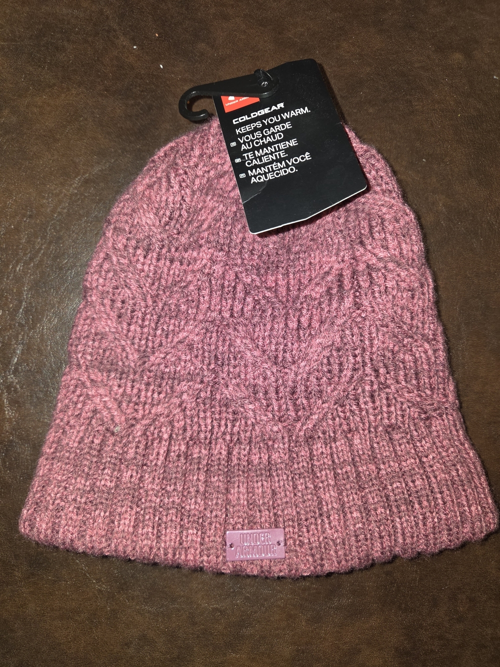 Under Armour Pink Knit Beanie - Ribbed Cuff Winter Hat